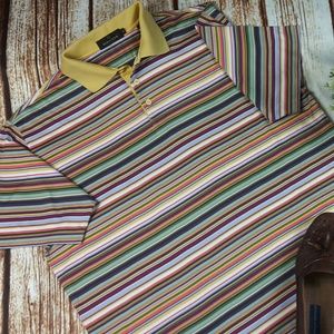 Bugatchi Striped Short Sleeve Polo Shirt Size XL